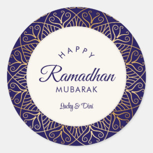 Ramadhan Mubarak Navy and Golden Mandala Classic Round Sticker