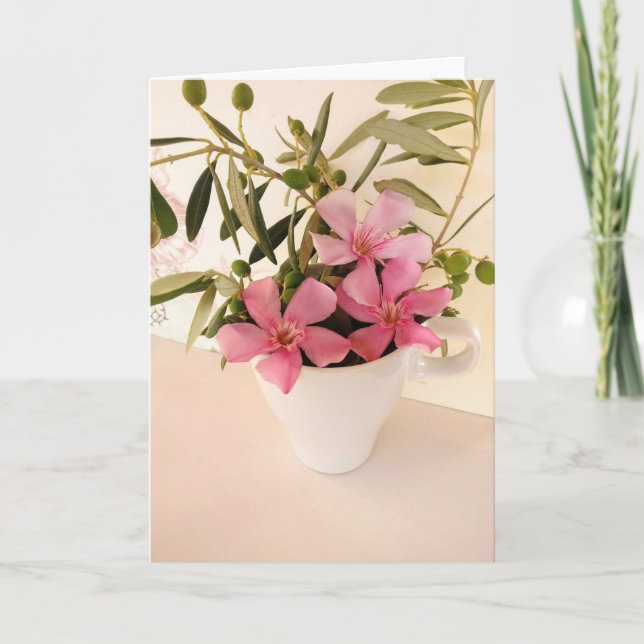 Ramas de olio y flores en taza de colour blanco card (Front)