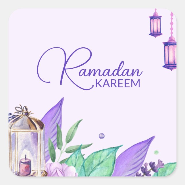 Ramazan | Ramadan Kareem Watercolor Lantern Square Sticker (Front)