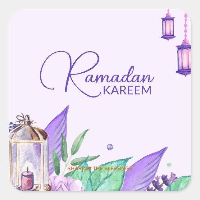 Ramazan | Ramadan Kareem Watercolor Square Sticker (Front)