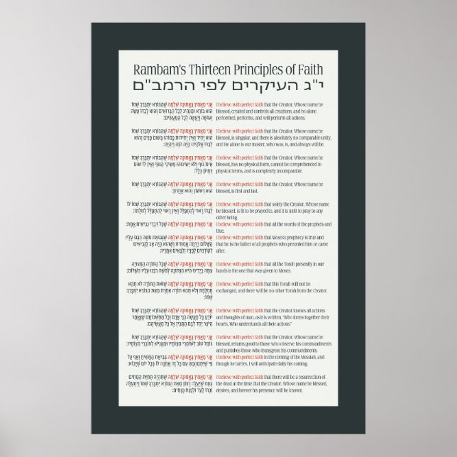 Rambam's 13 Principles of Jewish Faith Dark Gray Poster (Front)