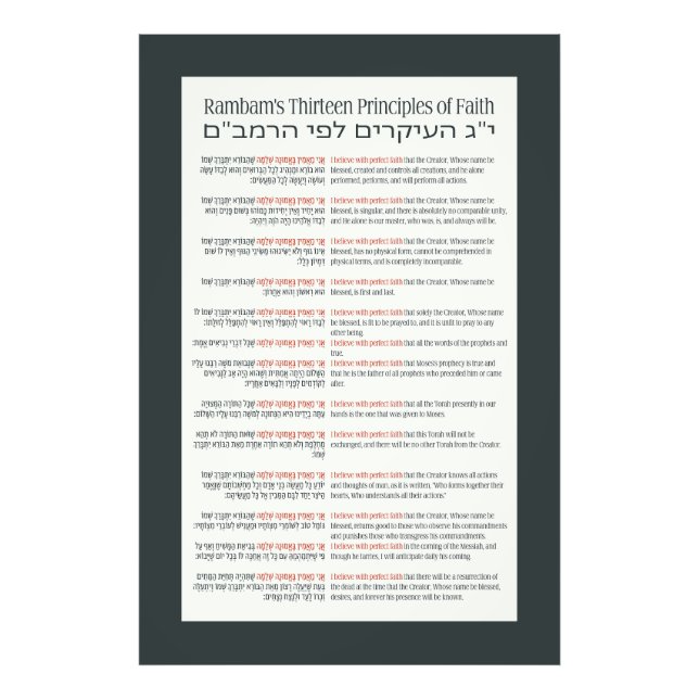 Rambam's 13 Principles of Jewish Faith Dark Green Photo Print (Front)