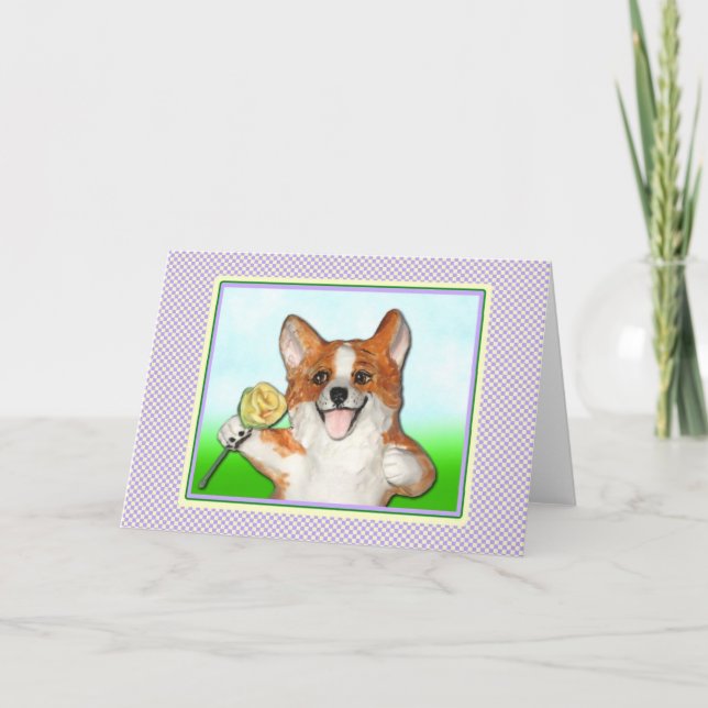 Ramblin' Rose Corgi Greeting Card (Front)