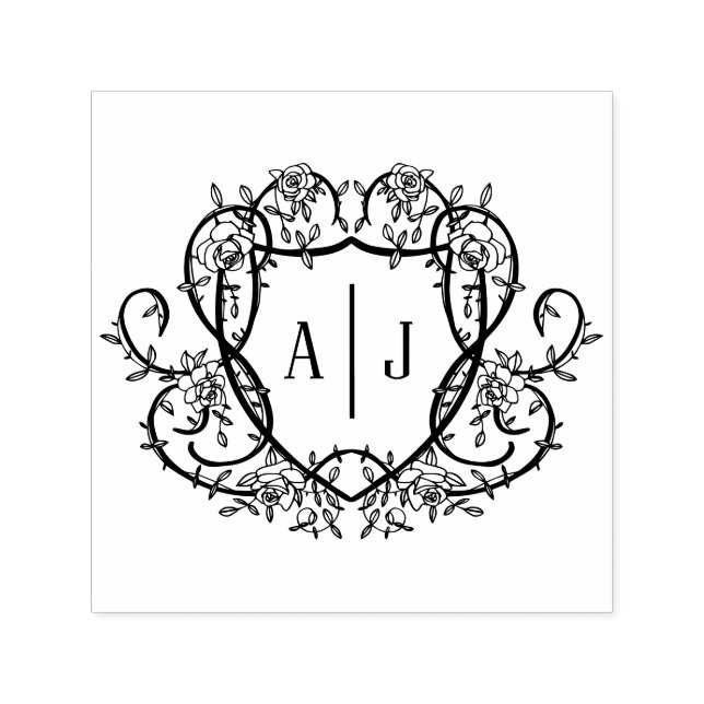 Rambling Rose Monogram Crest English Garden Self-inking Stamp (Design)