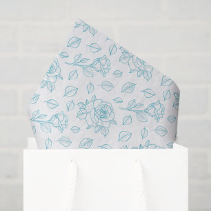 Rambling Rose Robin's Egg Blue Hand Drawn Tissue Paper
