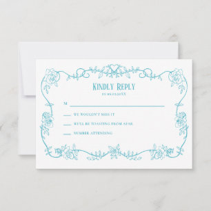 Rambling Rose Robin's Egg Blue Wedding Invitation, RSVP Card