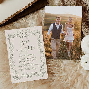 Rambling Rose Sage Wedding Save the Date Invitation