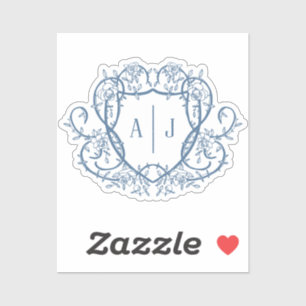 Rambling Rose Steel Blue Monogram Crest Wedding