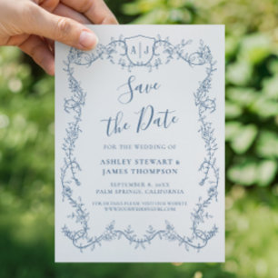 Rambling Rose Steel Blue Wedding Save the Date Invitation