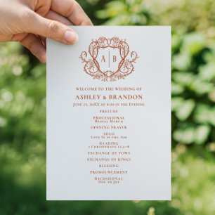 Rambling Rose Terracotta Crest Monogram Wedding Programme
