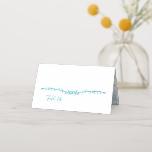 Rambling Rose Turquoise Blue Floral Wedding Place Card