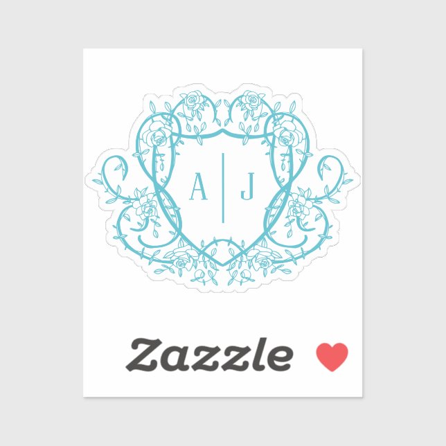 Rambling Rose Turquoise Monogram Crest Wedding (Sheet)