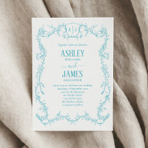 Rambling Rose Turquoise Monogram Crest Wedding