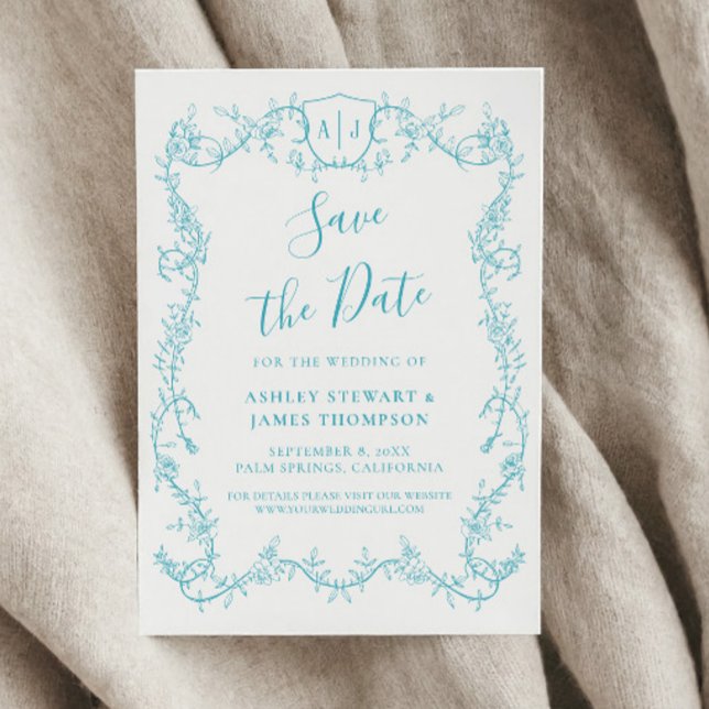 Rambling Rose Turquoise Wedding Save the Date Invitation (Creator Uploaded)