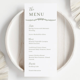 Rambling Rose Vine Sage Crest Wedding Dinner Menu