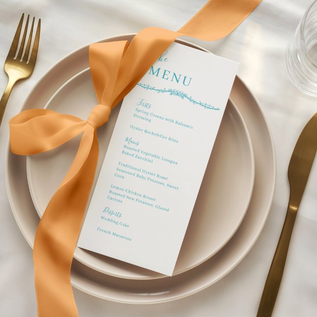 Rambling Rose Vine Turquoise Crest Wedding Dinner Menu (Creator Uploaded)