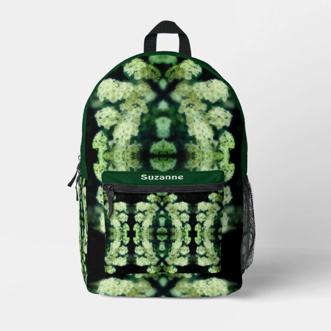 Rambling Wild White Roses Abstract Personalised Printed Backpack (Front)