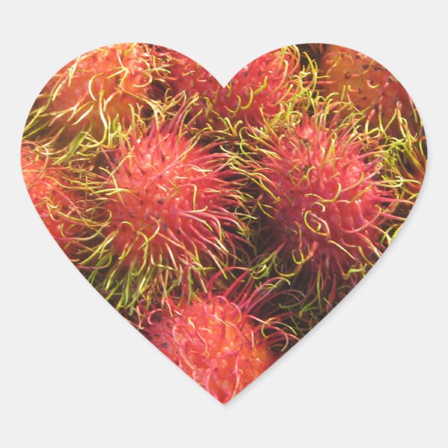 Rambutan Tropical Fruit Heart Sticker (Front)