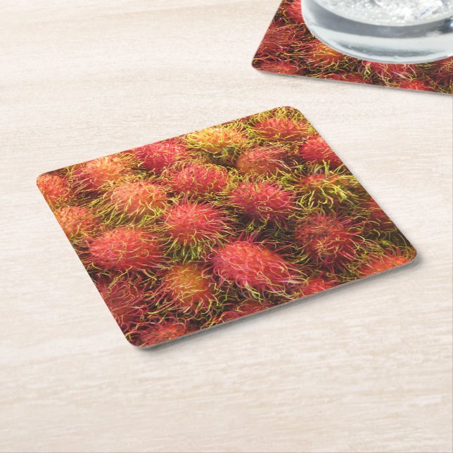 Rambutan Tropical Fruit Square Paper Coaster (Angled)