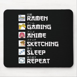 Ramen Anime Gaming Repeat Otaku Anime Manga Video Mouse Mat