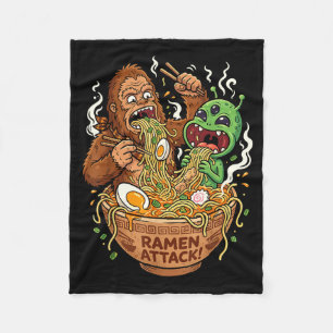 Ramen attack funny bigfoot and alien slurping fleece blanket