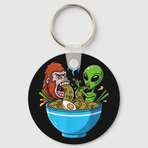 Ramen attack funny bigfoot and alien slurping key ring