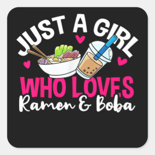 Ramen Boba Bubble Tea Kawaii Anime Girl Square Sticker