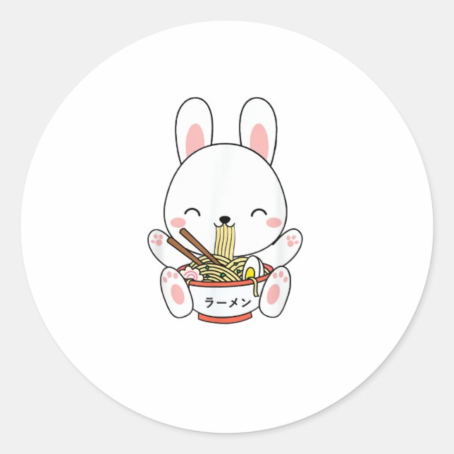 Ramen Bunny Bowl for Kawaii Ramen Noodle Soup Love Classic Round Sticker (Front)