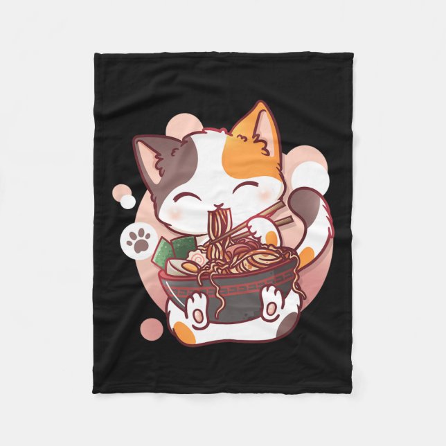 Ramen Cat Anime Bowl Kawaii Neko Japanese  Fleece Blanket (Front)