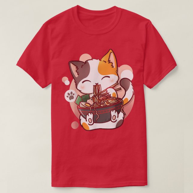 Ramen Cat Anime Bowl Kawaii Neko Japanese Girls Te T-Shirt (Design Front)