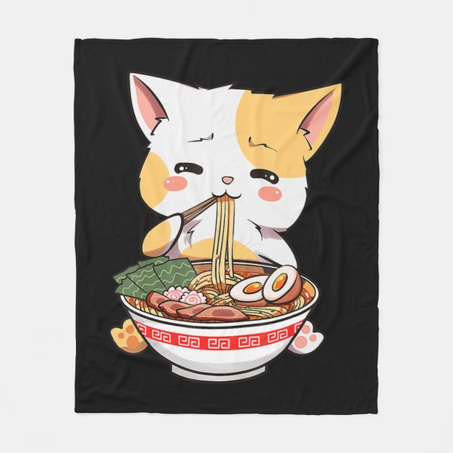 Ramen Cat Anime Bowl Kawaii Neko Japanese Kids Gir Fleece Blanket (Front)