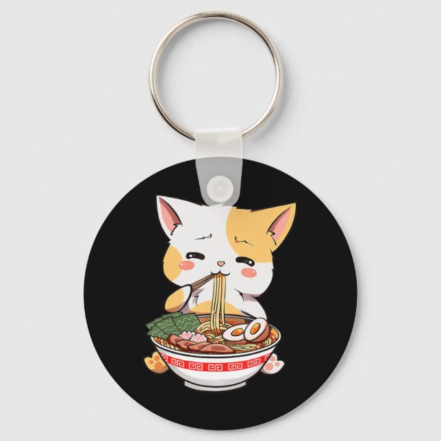Ramen Cat Anime Bowl Kawaii Neko Japanese Kids Gir Key Ring (Front)