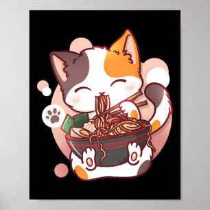 Ramen Cat Anime Bowl Kawaii Neko Japanese  Poster