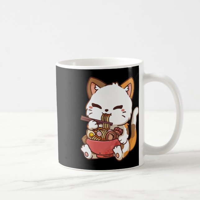 Ramen Cat Anime Kawaii Cat Eating Ramen  Coffee Mug (Right)