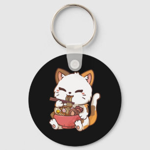 Ramen Cat Anime Kawaii Cat Eating Ramen  Key Ring