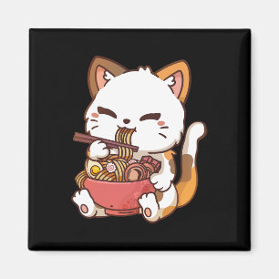 Ramen Cat Anime Kawaii Cat Eating Ramen  Magnet