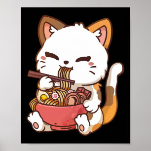 Ramen Cat Anime Kawaii Cat Eating Ramen  Poster