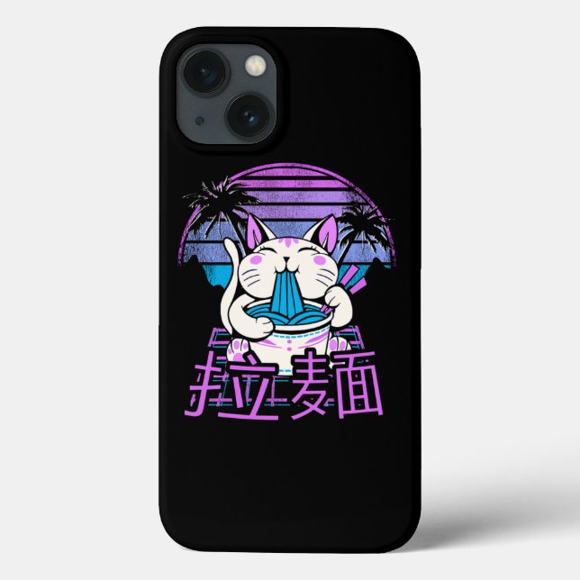 Ramen Cat Anime Retrowave Sunset 80s Aesthetic Case-Mate iPhone Case (Back)