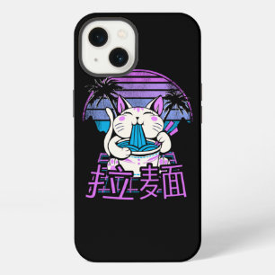 Ramen Cat Anime Retrowave Sunset 80s Aesthetic iPhone 13 Case