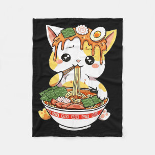 Ramen Cat Design Kawaii Style Funny Japanese Anime Fleece Blanket