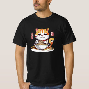 Ramen Cat Eating Noodles Design T-Shirt