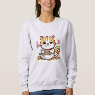 Ramen Cat Eating Noodles Design T-Shirt Sweatshirt