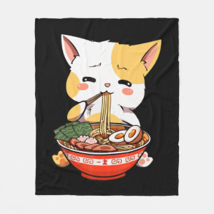 Ramen Cat Eating Noodles Kawaii Anime Merch Gift G Fleece Blanket
