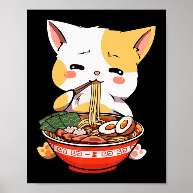 Ramen Cat Eating Noodles Kawaii Anime Merch Gift G Poster (Front)