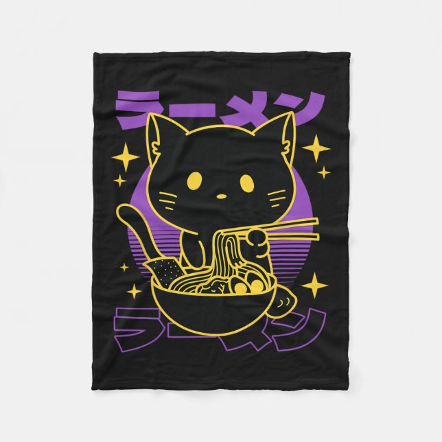 Ramen Cat Japanese  Fleece Blanket (Front)