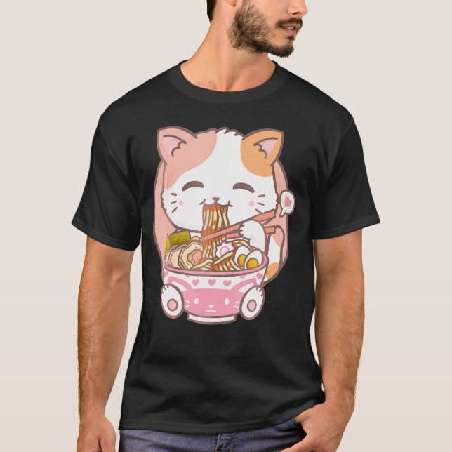 Ramen Cat Kawaii Anime Cat Ramen Lover Kawaii Neko T-Shirt (Front)