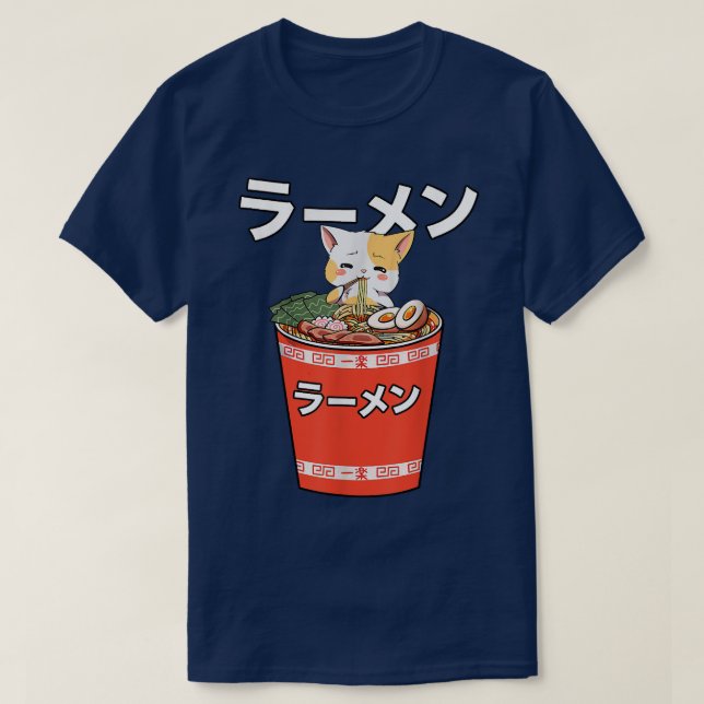 Ramen Cat Kawaii Anime Japanese Food Girls Teenage T-Shirt (Design Front)