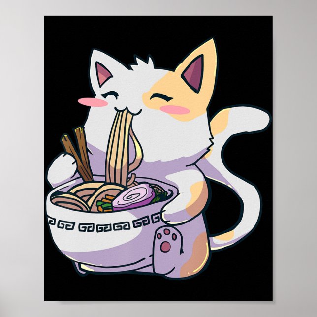 Ramen Cat Kawaii Anime Japanese Gift  Poster (Front)