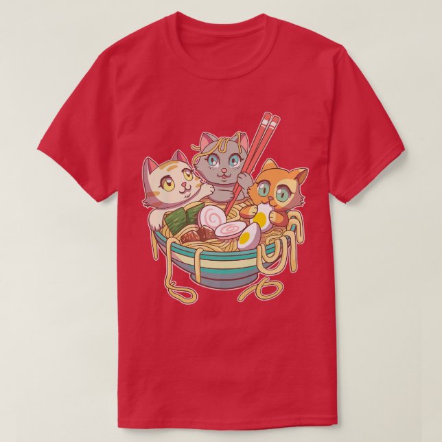 Ramen Cat Kawaii Fan Anime Japanese Noodles Asia L T-Shirt (Design Front)