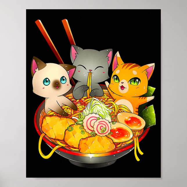 Ramen Cat Kawaii Neko Anime Otaku Cats Japanese No Poster (Front)